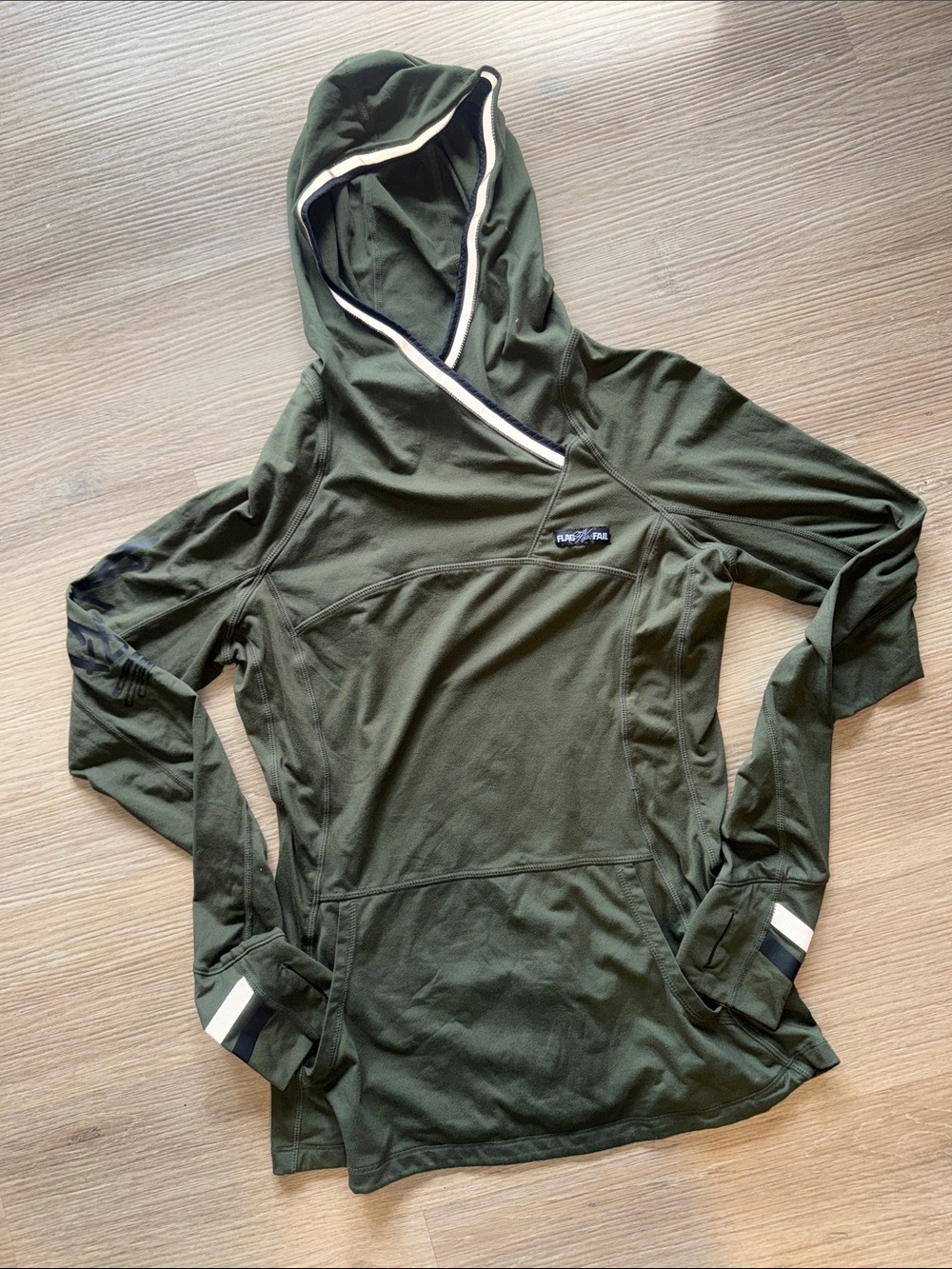 FLAG NOR FAIL Olive Green Hoodie Pullover Sweatshirt Long Sleeve Top